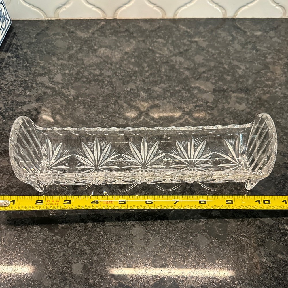 Vintage Cut Glass cracker serving tray starburst design footed